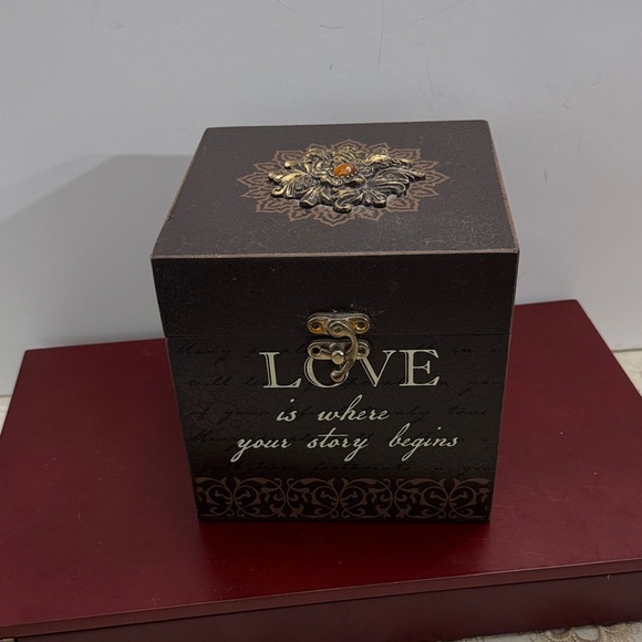 Other - Wooden recipe box with the text "LOVE is where your story begins" on the front
